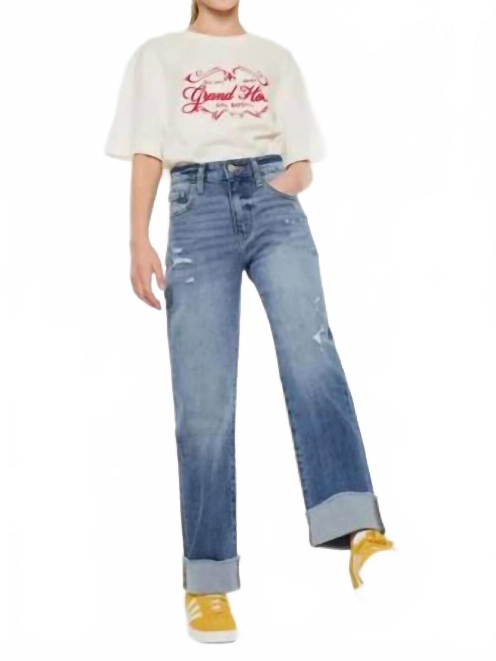 NEW KANCAN girls high rise straight leg jeans in medium wash